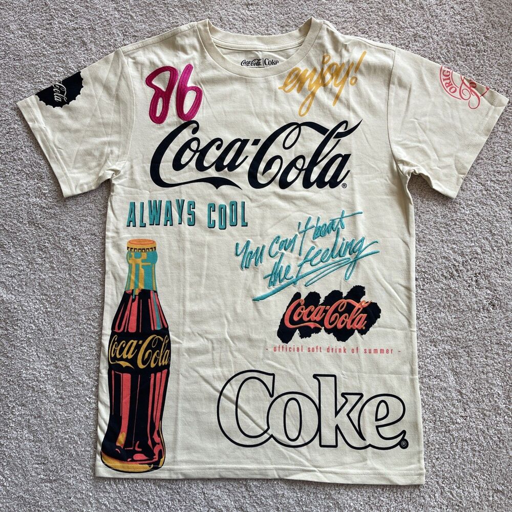 Coca Cola Coke Graphic T Shirt Medium Embroidered 86 Retro Logo Collage Tee